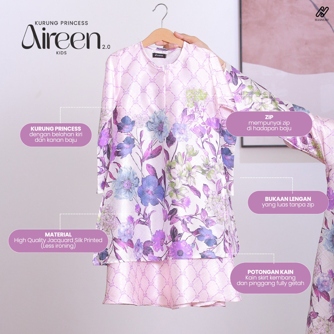 Kurung Princess Aireen Kids 2.0 - Soft Yellow