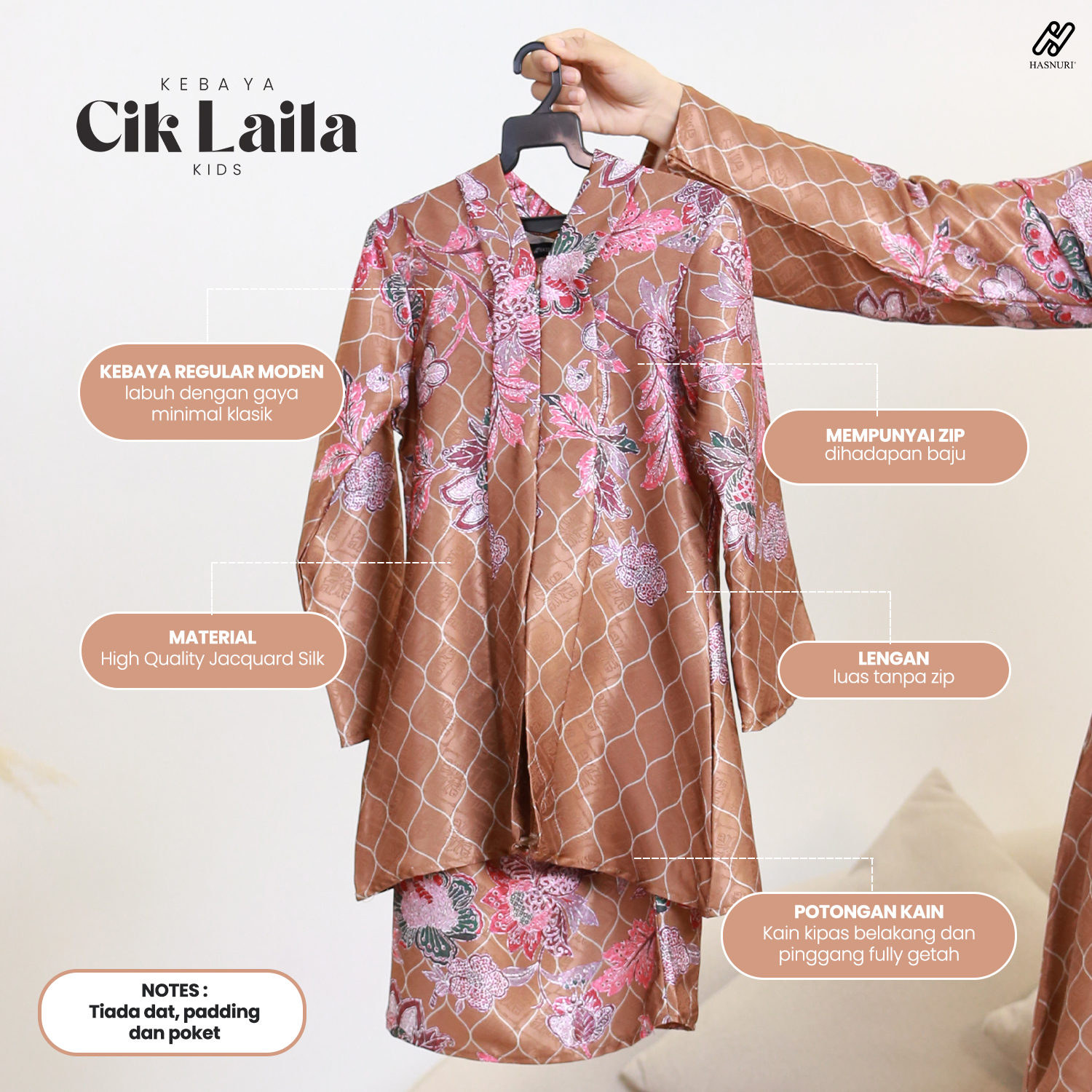 Kebaya Cik Laila Kids - Brown