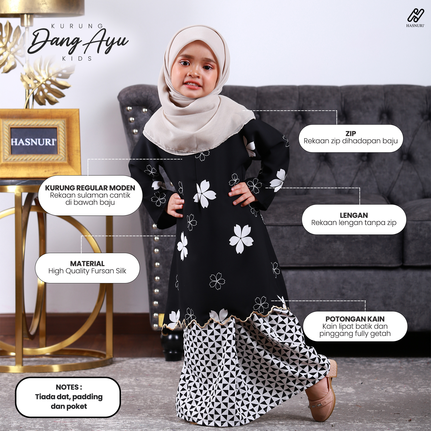 Kurung Dang Ayu Kids - Greeny Grey