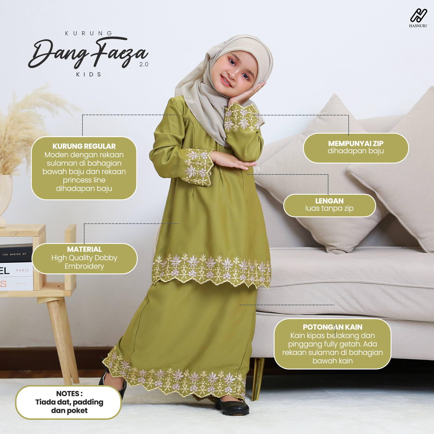 Kurung Dang Faeza Kids 2.0 - Golden Olive