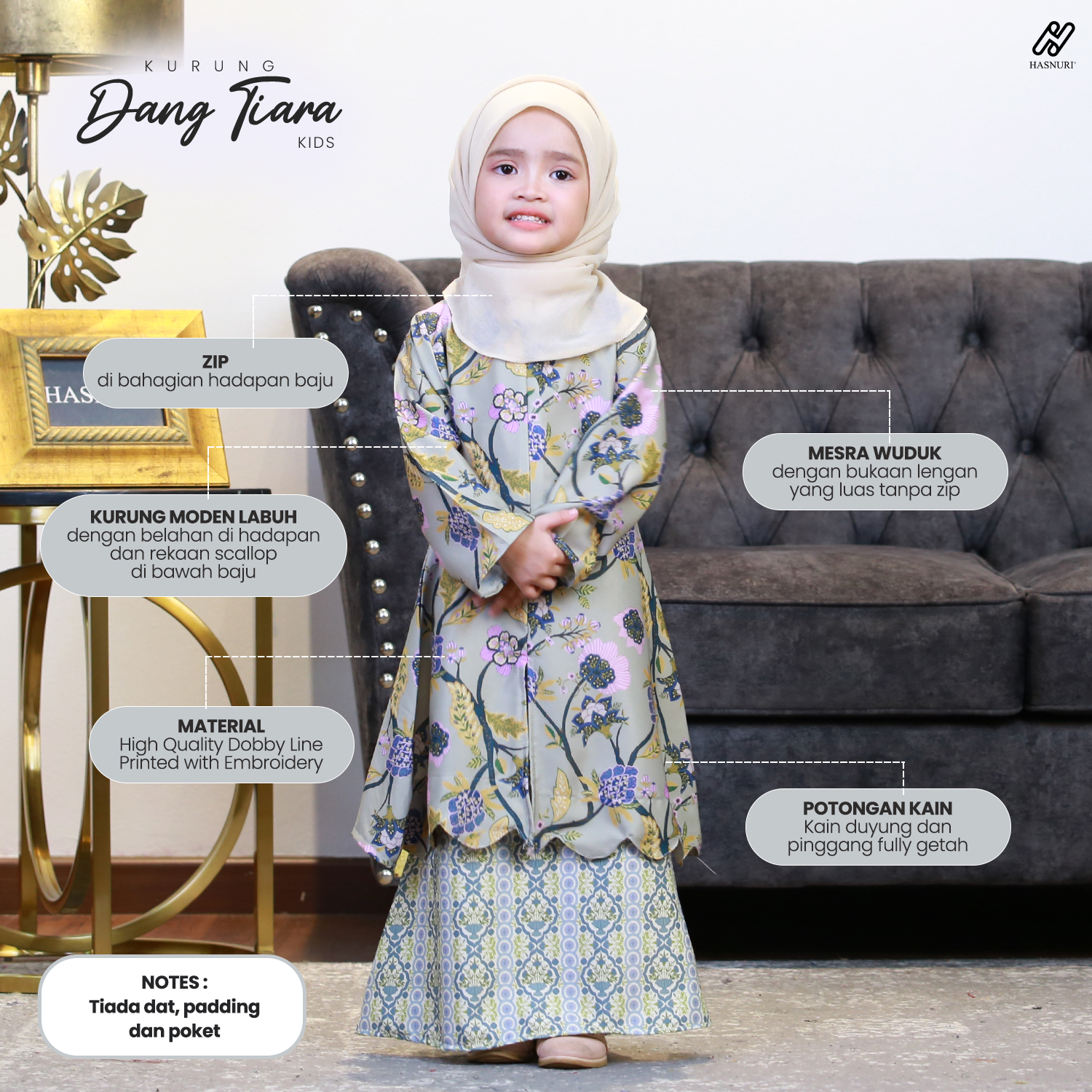Kurung Dang Tiara Kids - Dusty Blue