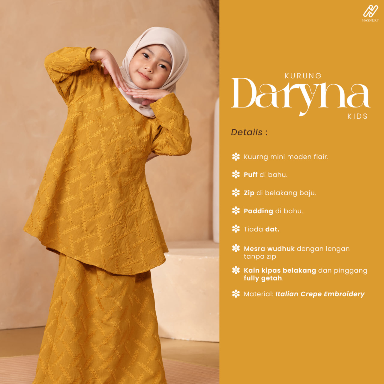 Kurung Daryna Kids - Mustard Gold