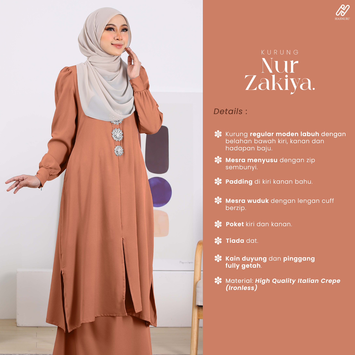 Kurung Nur Zakiya - Soft Brown
