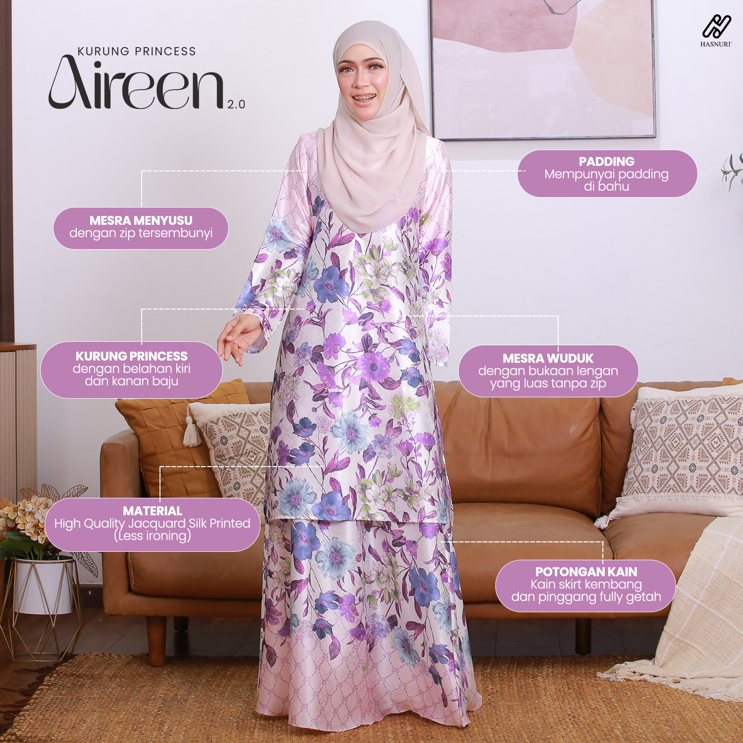Kurung Princess Aireen 2.0 - Brick Brown