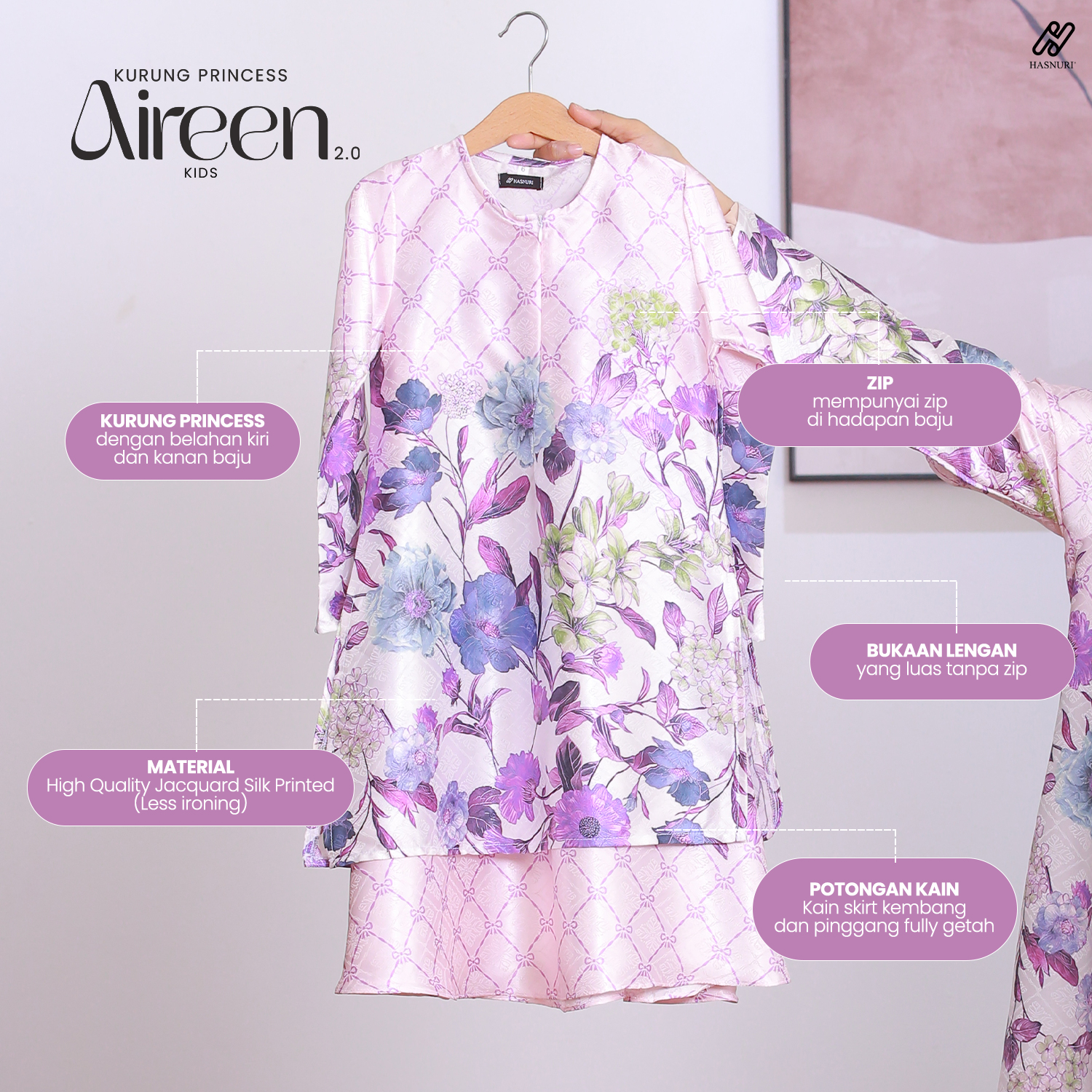 Kurung Princess Aireen Kids 2.0 - Emerald Blush