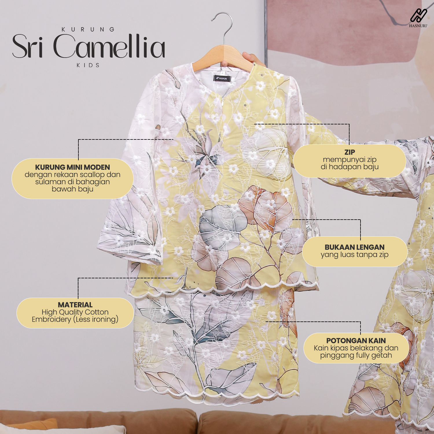 Kurung Sri Camellia Kids - Blueberry