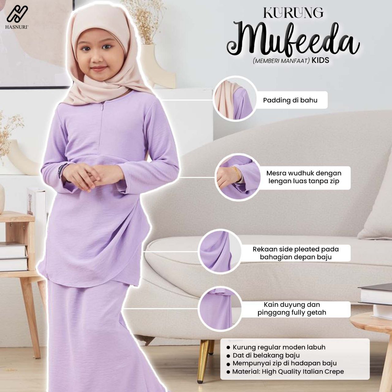Kurung Mufeeda Kids - Matcha Green