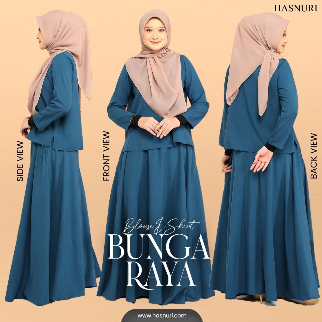 Blouse and Skirt Bunga Raya - Blue Grey