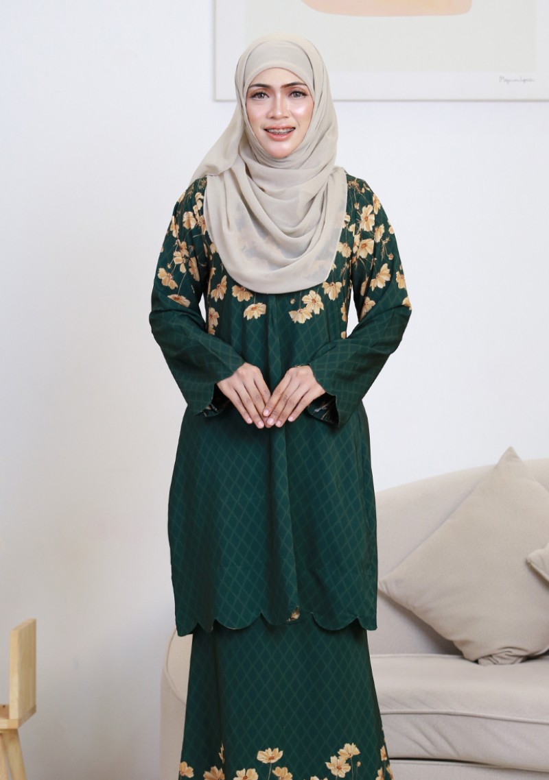 Kurung Sri Melur Labuh - Emerald Green