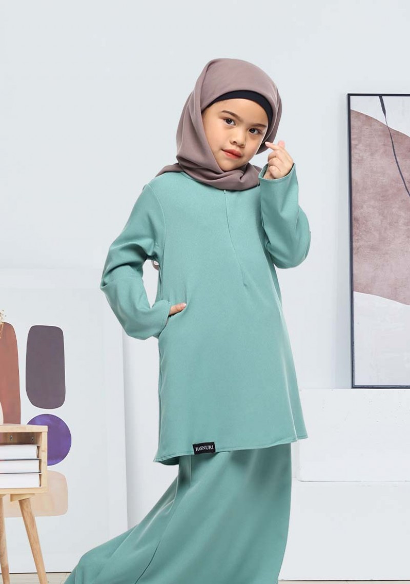 Kurung Khaleeda Kids - Dusty Green