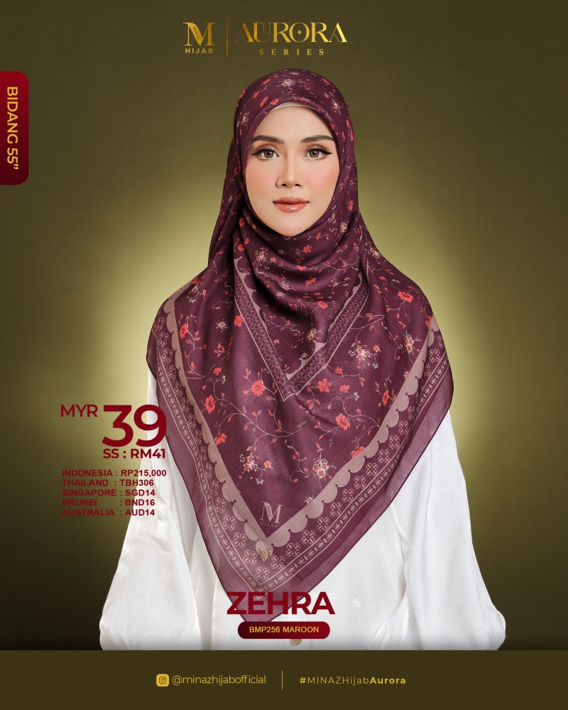 Tudung Bawal Aurora - Zehra Maroon - B55