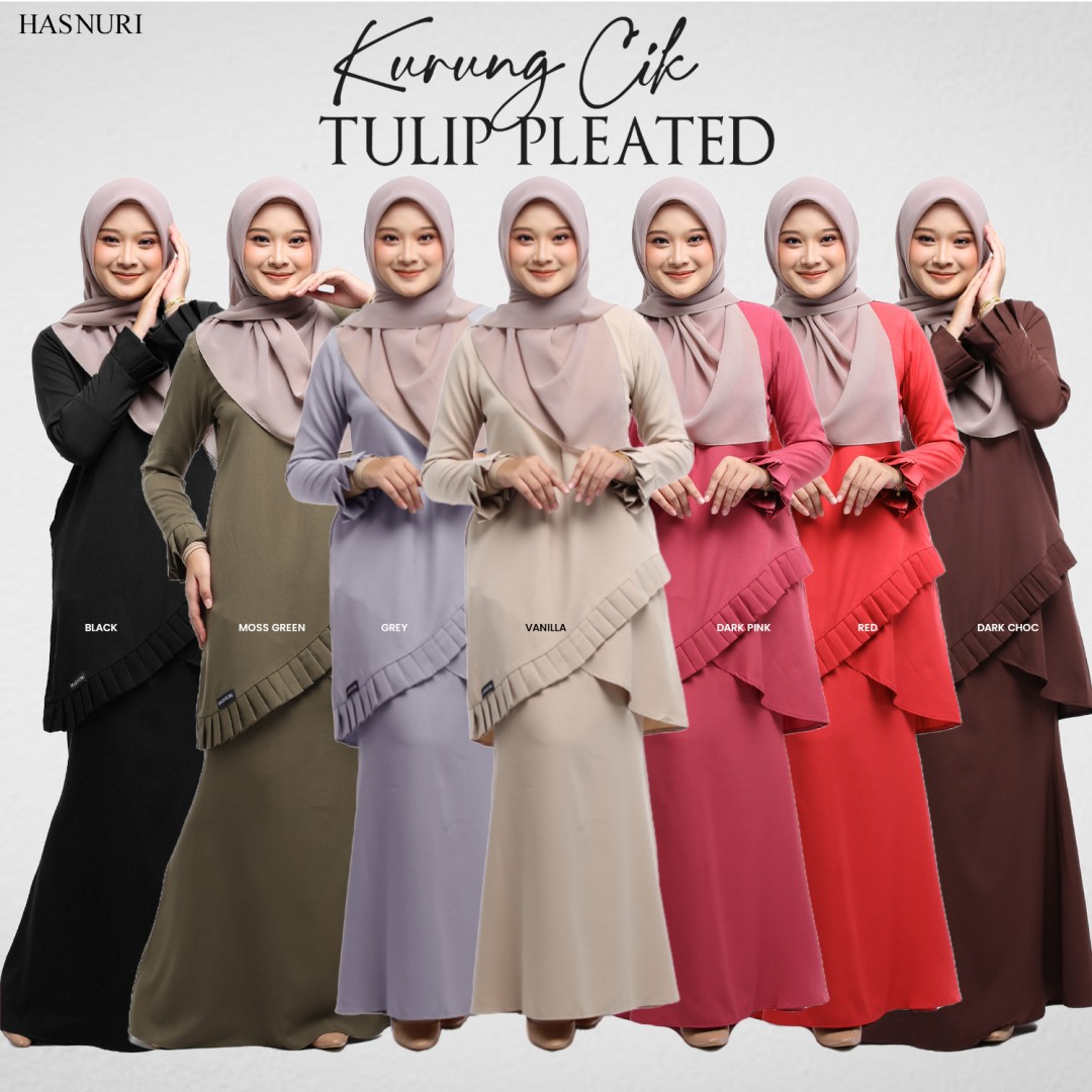 Kurung Cik Tulip Pleated - Dark Pink