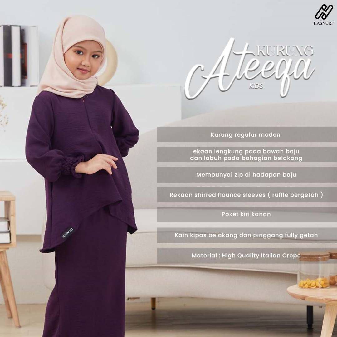 Kurung Ateeqa Kids - Purple