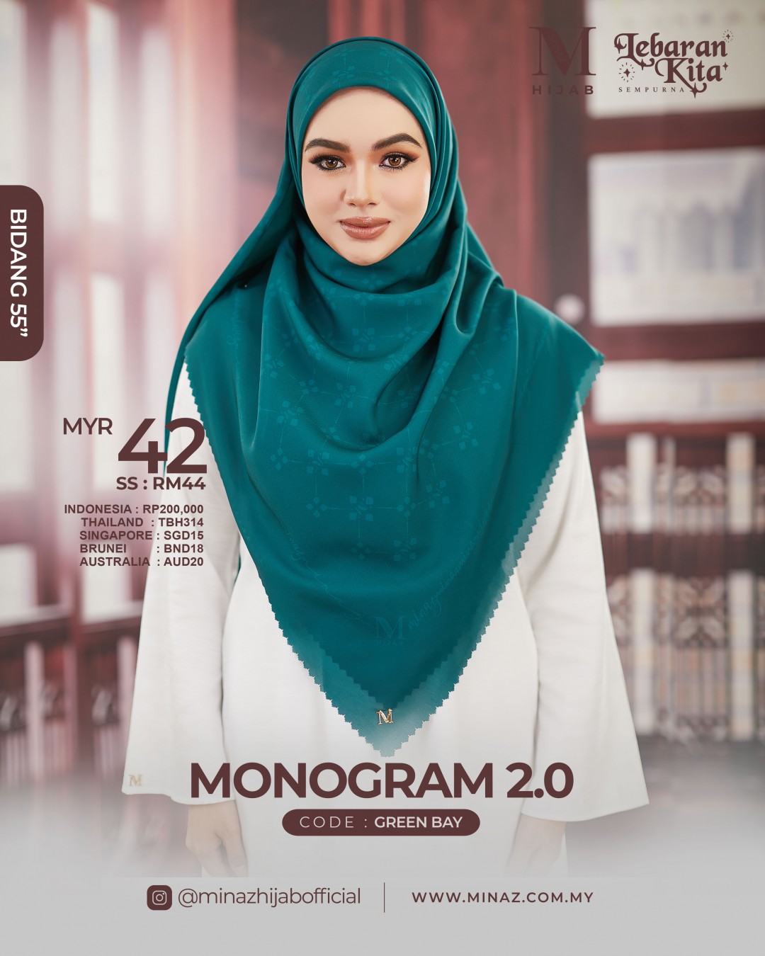 Tudung Bawal Monogram - Green Bay