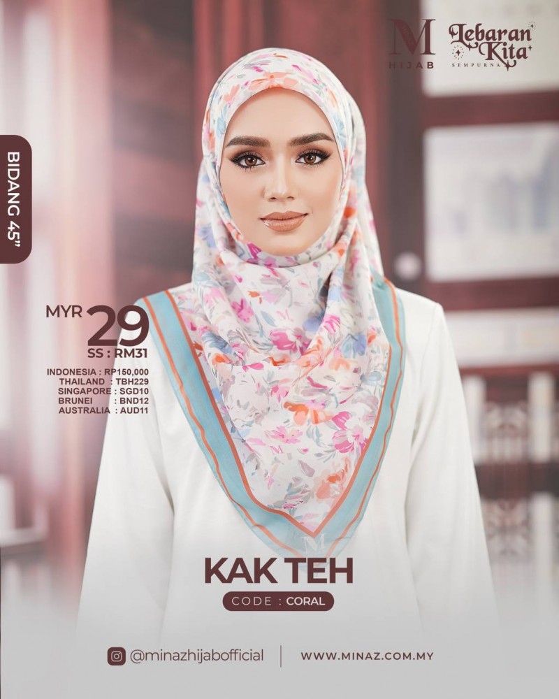 Tudung Bawal - Coral - B45