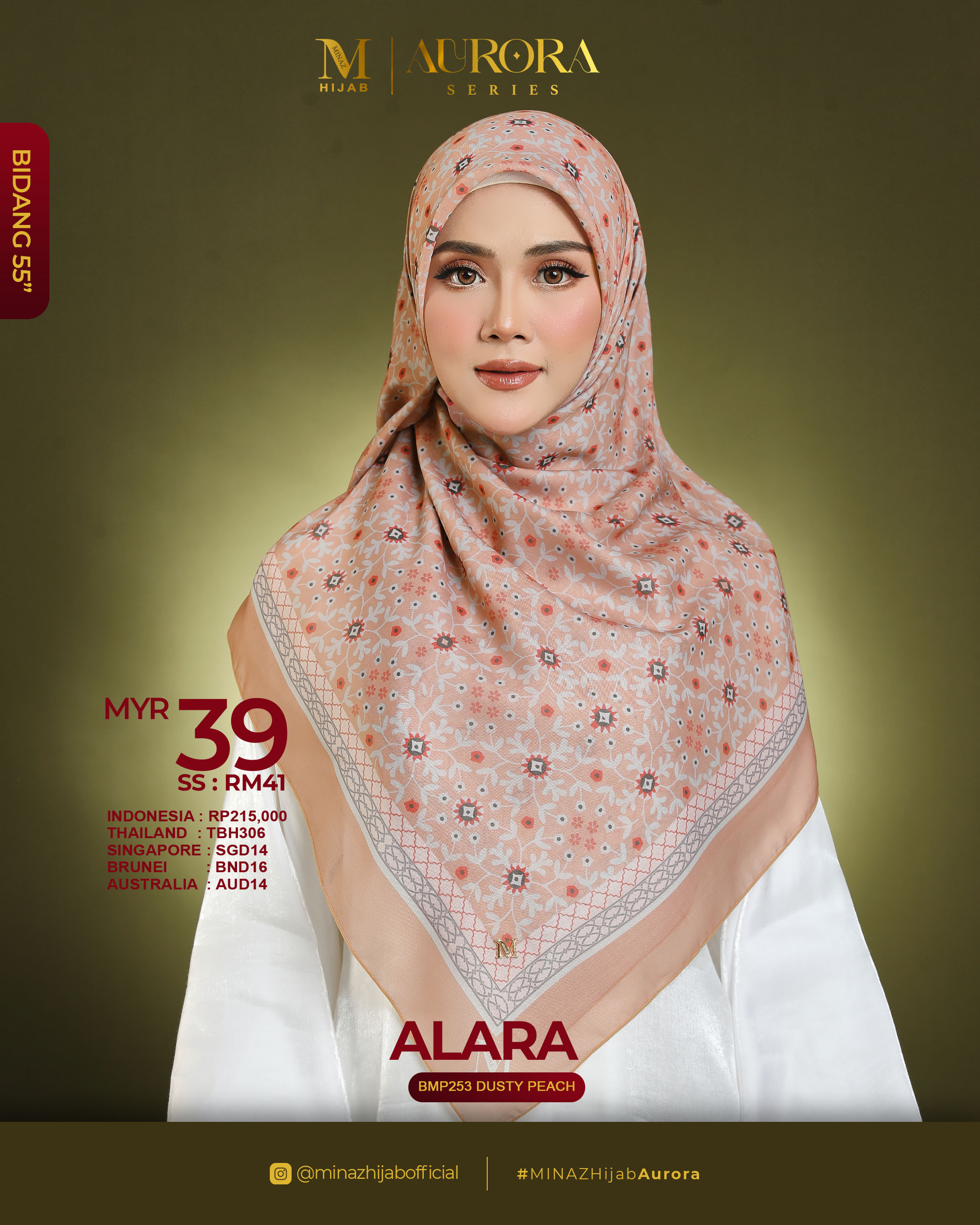 Tudung Bawal Aurora - Alara Dusty Peach - B55